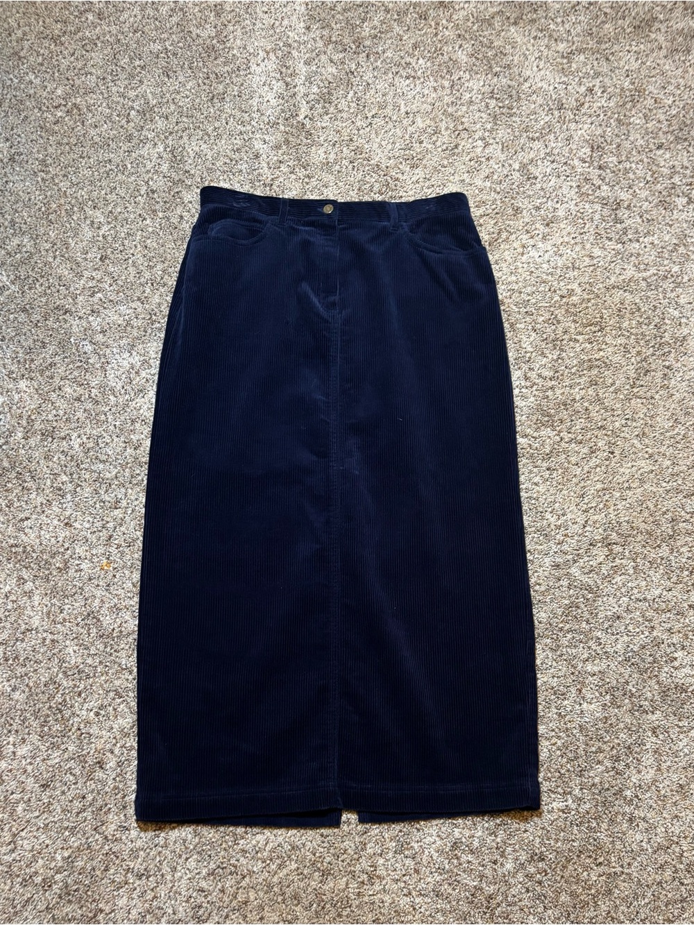 326. Jones Wear Navy Corduroy Midi Skirt, Size 14